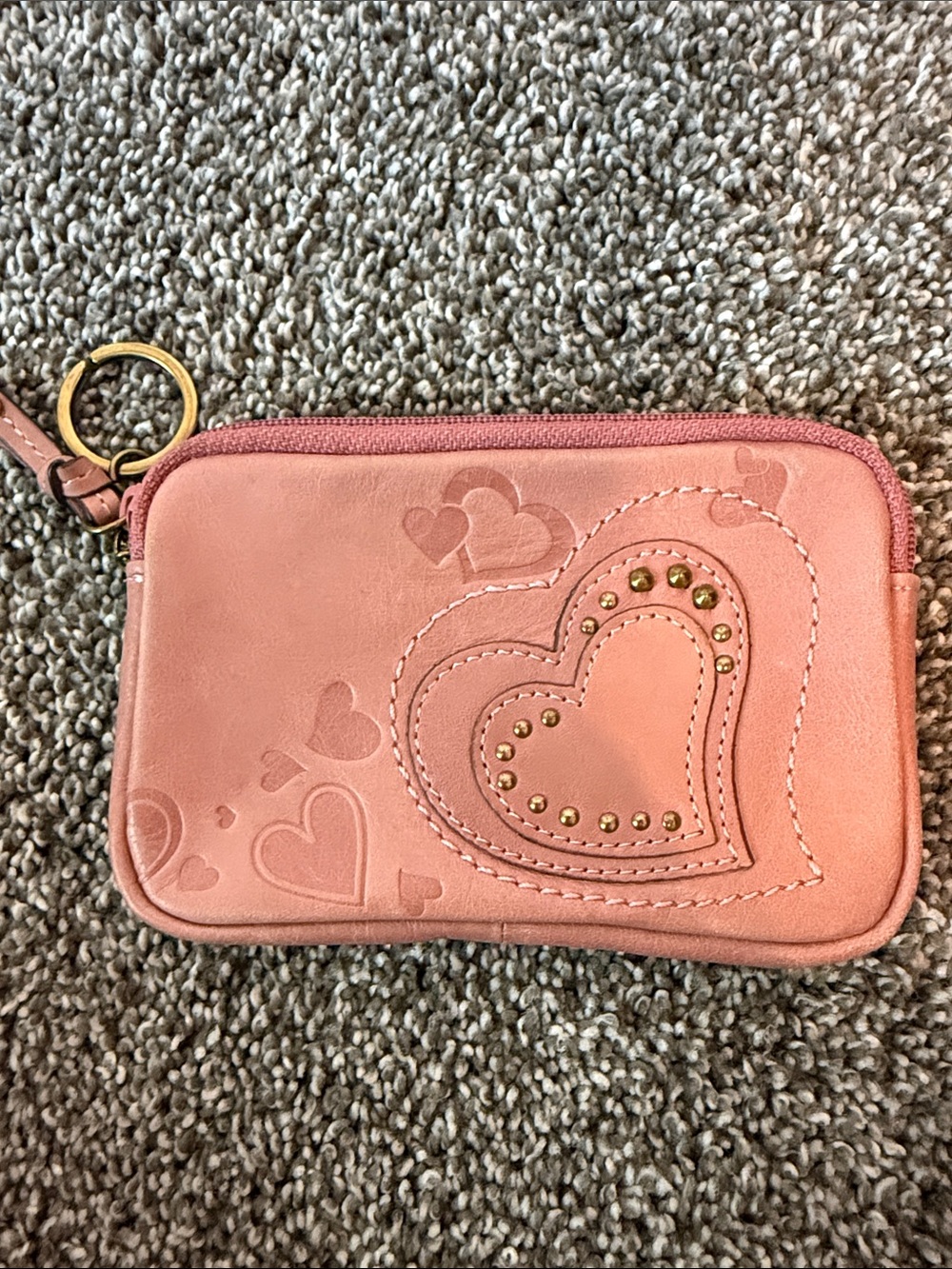 Fossil Pink Heart-Embellished Mini Wristlet